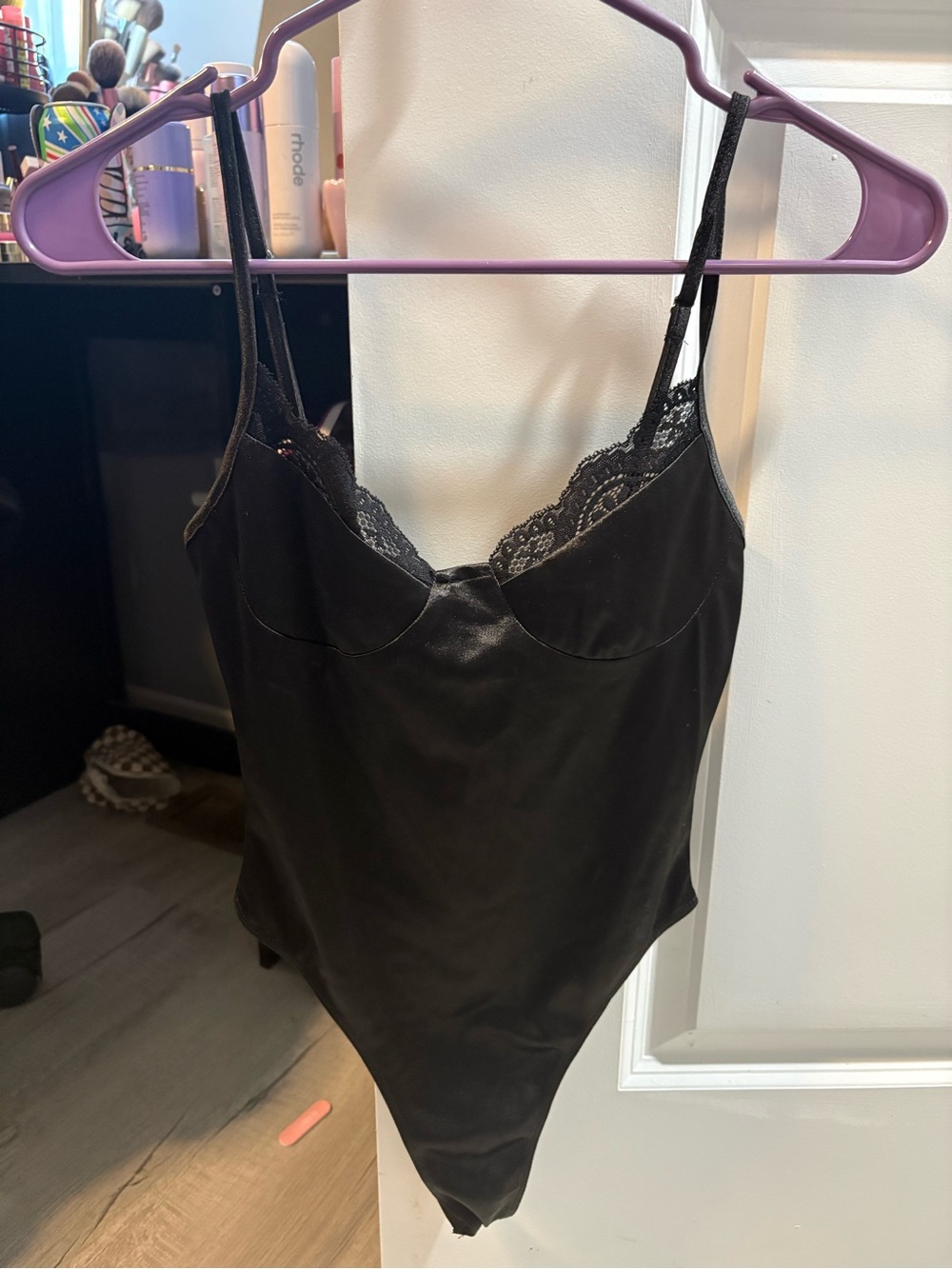 Princess Polly Black Satin Lace-Trim Bodysuit